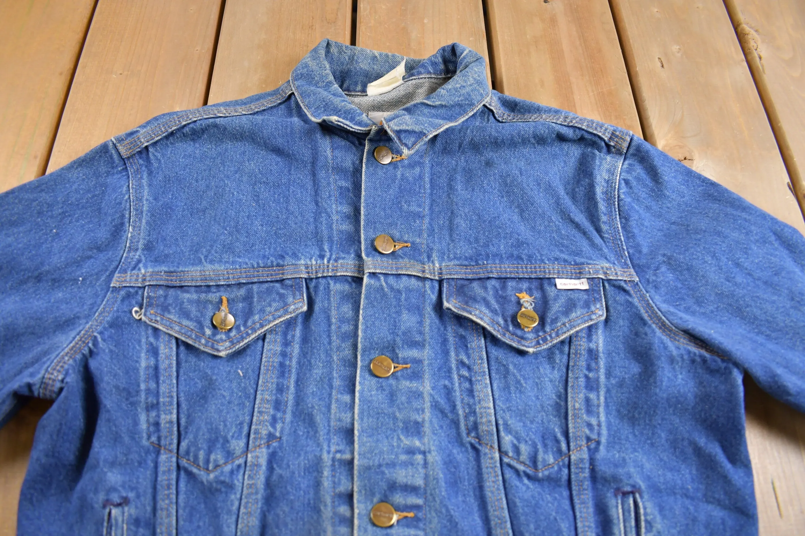 Vintage 1980s Carhartt Medium Wash Jean Jacket / Vintage Workwear / Streetwear / Made In USA / Button Up / Boxy Fit