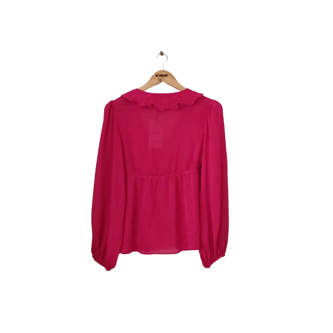 ZARA Hot Pink Sheer Ruffle Blouse | Brand New |